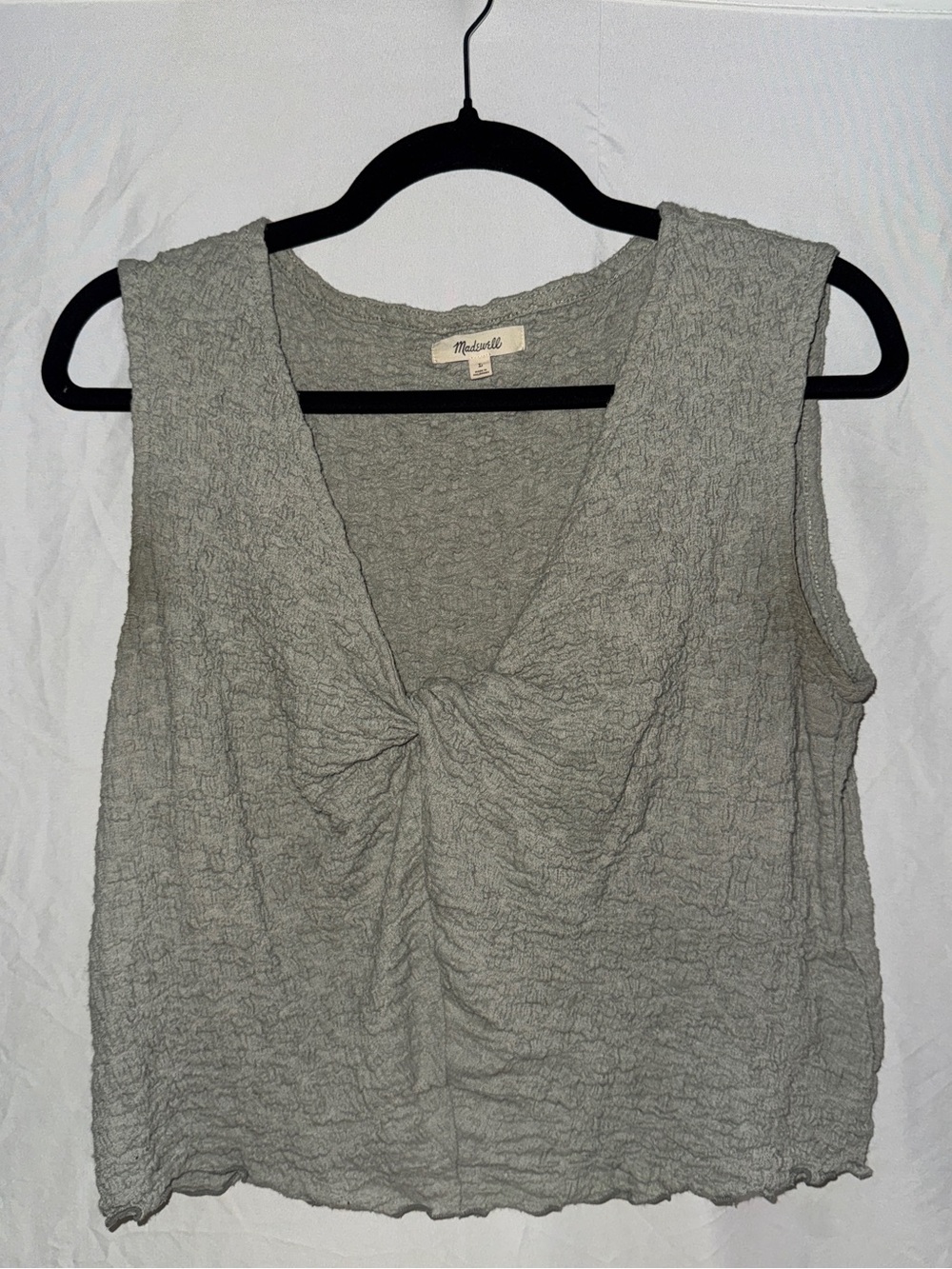 Madewell Sage Popcorn-Knit Twist-Front Sleeveless Top